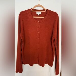 PINQUE Plus Size 1X Rust Ribbed Knit Button Cardigan Sweater Tank Matching Set